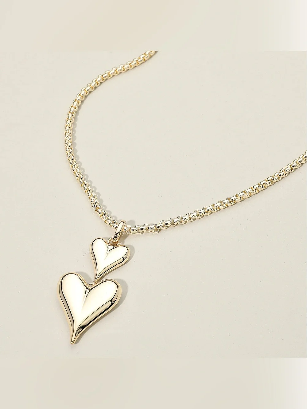 14K Gold Plated Double Heart Drop Pendant Necklace